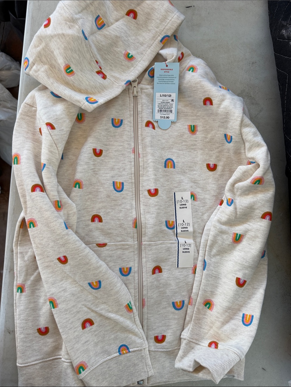 Cat & Jack Cream Zip Hoodie with Multicolor Rainbows